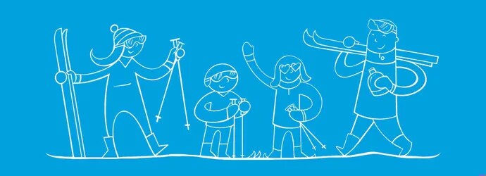 Famille qui skie ensemble avec du matériel de ski
