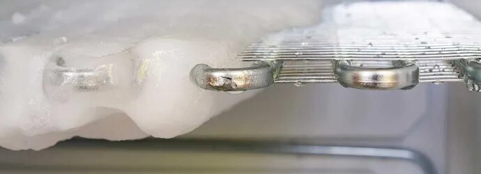 Sulatetun pakastimen hyllyjä puhdistetaan