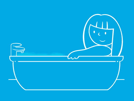 GIF illustré d’une femme prenant un bain chaud pour soulager son nez pris. Le parfait remède rhume maison !